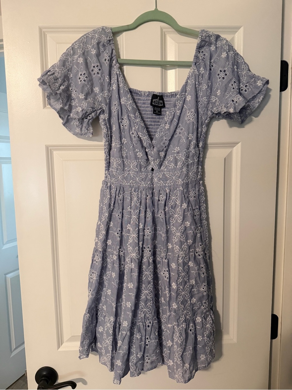 Angie Lavender Eyelet V-Neck Dress with Floral Embroidery